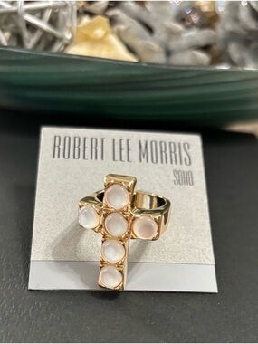 Robert Lee Morris Gold-Tone Mother of Pearl Cross Ring